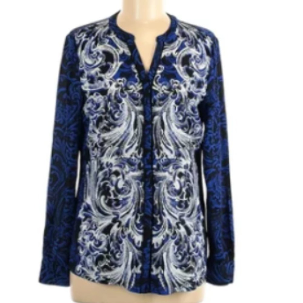 Dana Buchman Women's Paisley Long Sleeve V-Neck Metropolitan Chic Blouse Size 12 - Picture 4 of 13